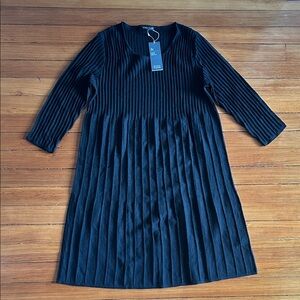 Eileen Fisher Black Ribbed Wool Dress NWT